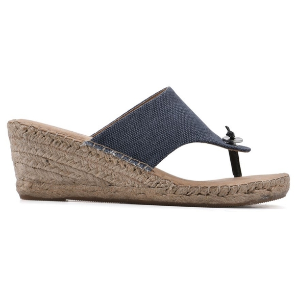 ๐ฃWHITE MOUNTAIN Beachball Wedge Sandals in Denim Blue Canvas - Picture 3 of 13